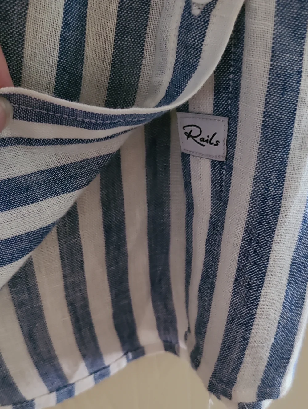 Rails Charli Striped Button-Up Shirt in Blue White Linen Blend Semi Sheer